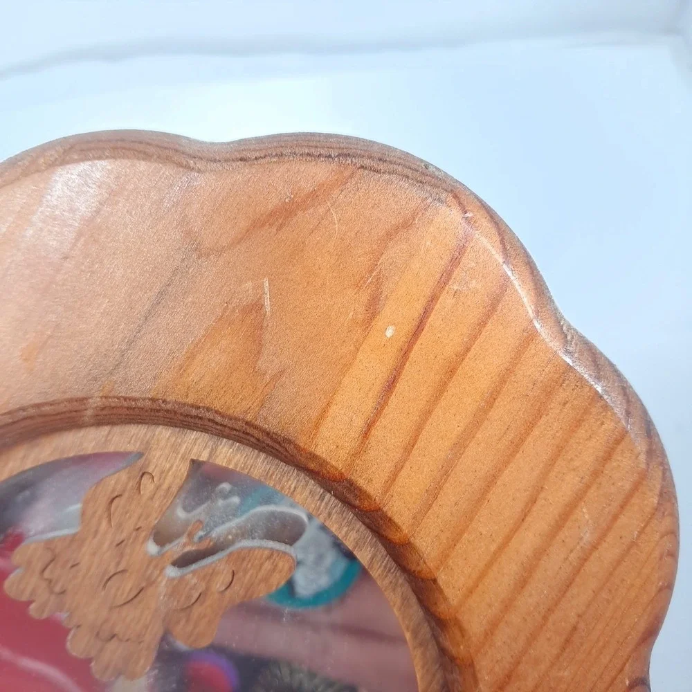 Vintage Wood cat wall mirror oval butterfly flower kitty kitten cottagecore cute